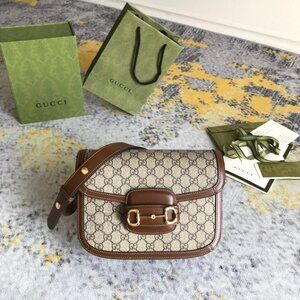 mint condition GUCCI 1955 HORSEBIT SHOULDER BAG GG supreme/brown
